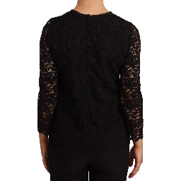 Black Floral Lace Nylon Blouse Top