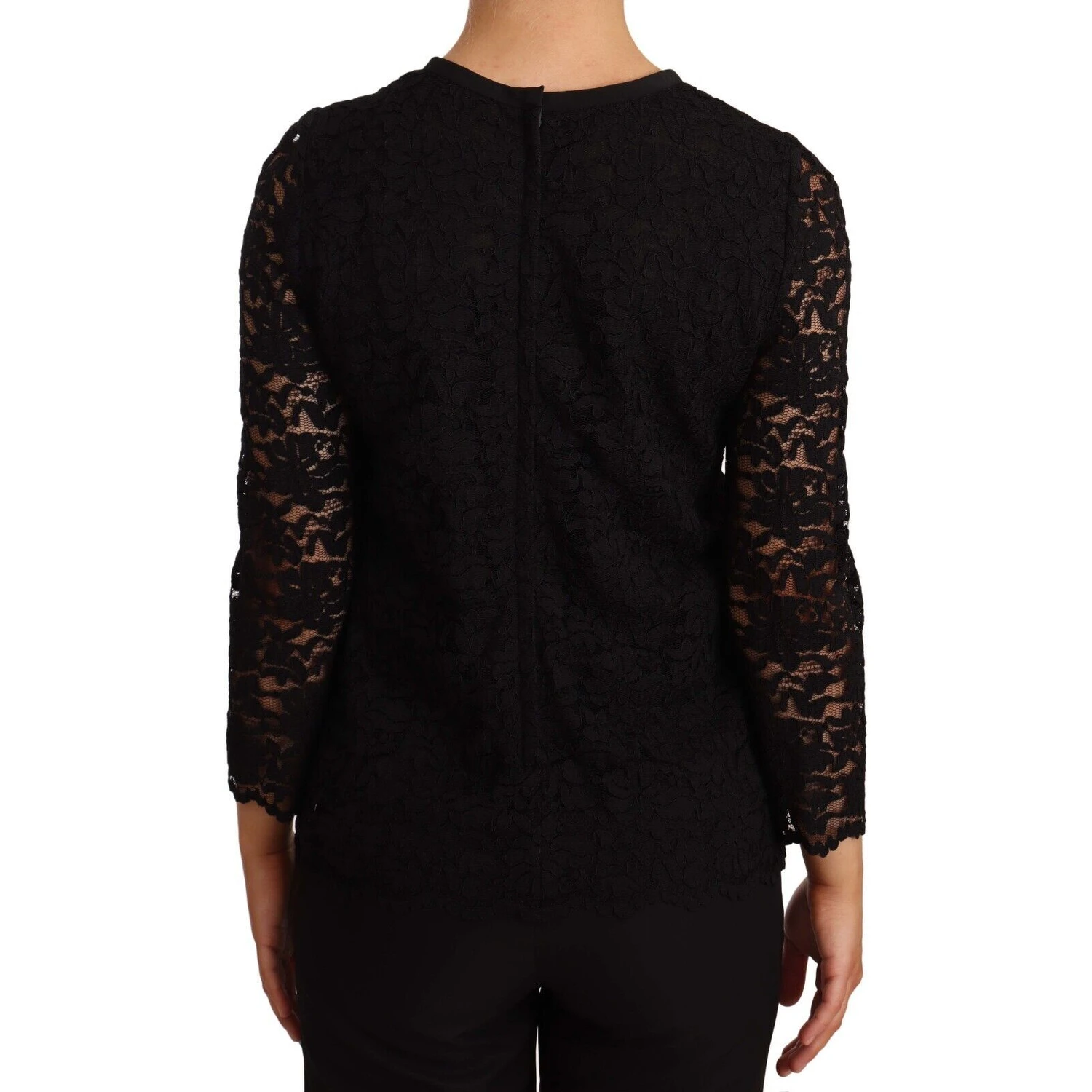 Black Floral Lace Nylon Blouse Top
