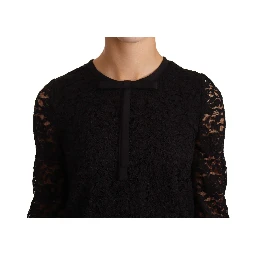 Black Floral Lace Nylon Blouse Top