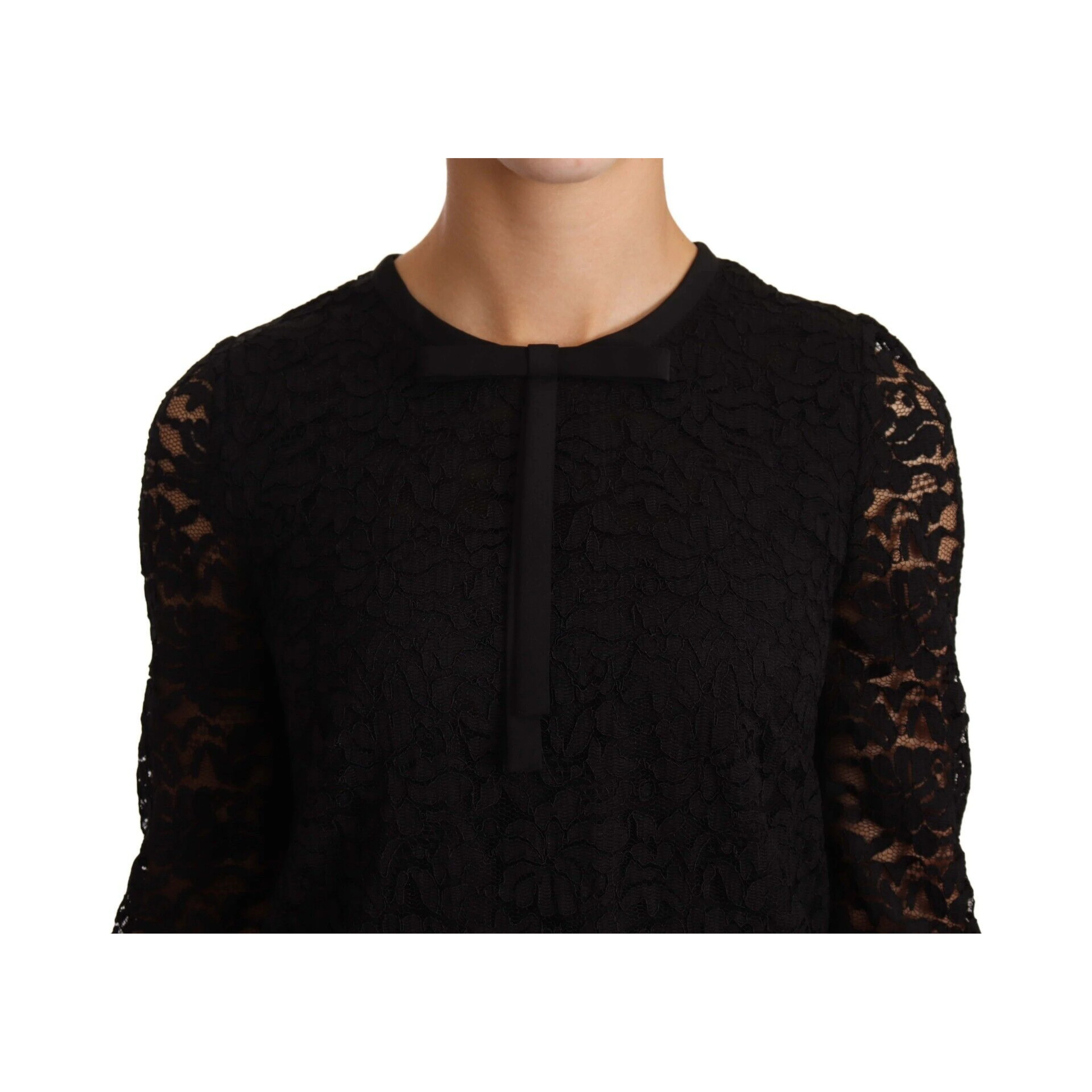 Black Floral Lace Nylon Blouse Top
