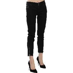 Black Mid Waist Cropped Cut Hem Denim Casual Pants