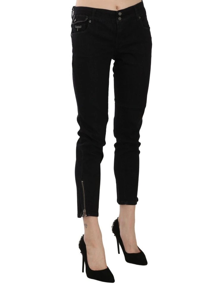 Black Mid Waist Cropped Cut Hem Denim Casual Pants alternative