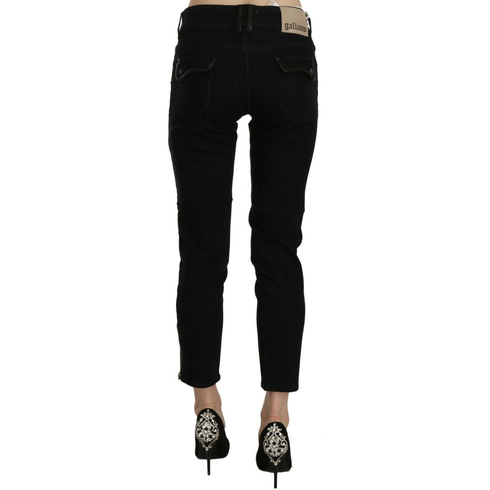 Black Mid Waist Cropped Cut Hem Denim Casual Pants