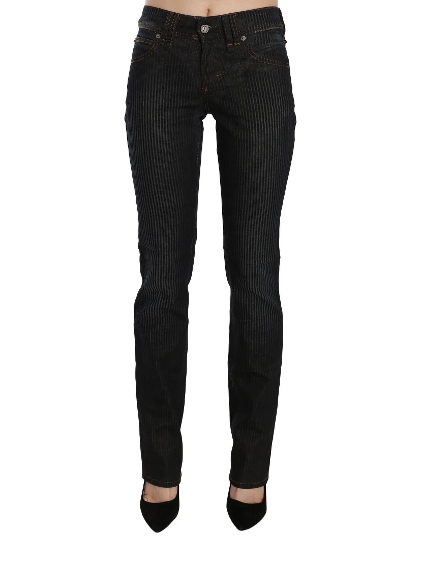 Black Mid Waist Slim Fit Corduroy Denim Casual Pants