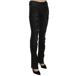 Black Mid Waist Slim Fit Corduroy Denim Casual Pants