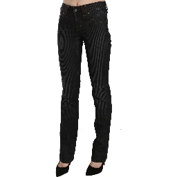 Black Mid Waist Slim Fit Corduroy Denim Casual Pants