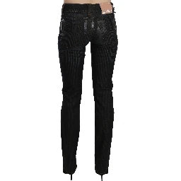 Black Mid Waist Slim Fit Corduroy Denim Casual Pants