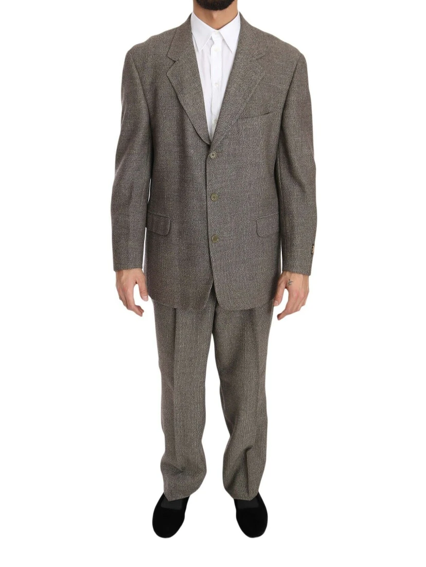 Brown Wool Regular Single  Breasted Suit