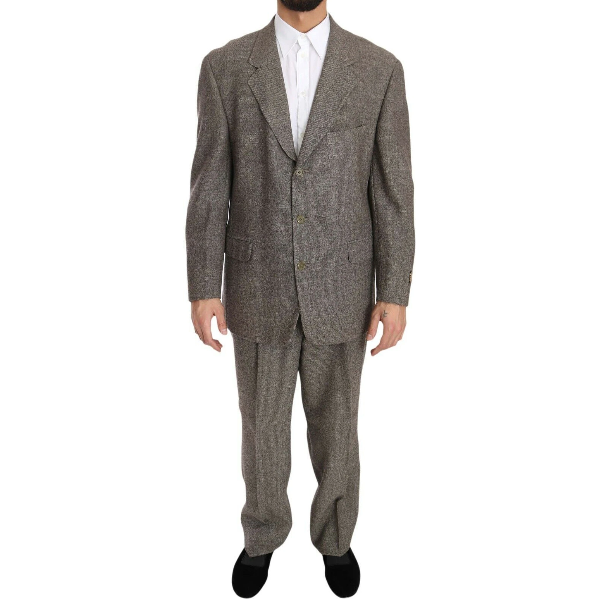 Brown Wool Regular Single Breasted Suit