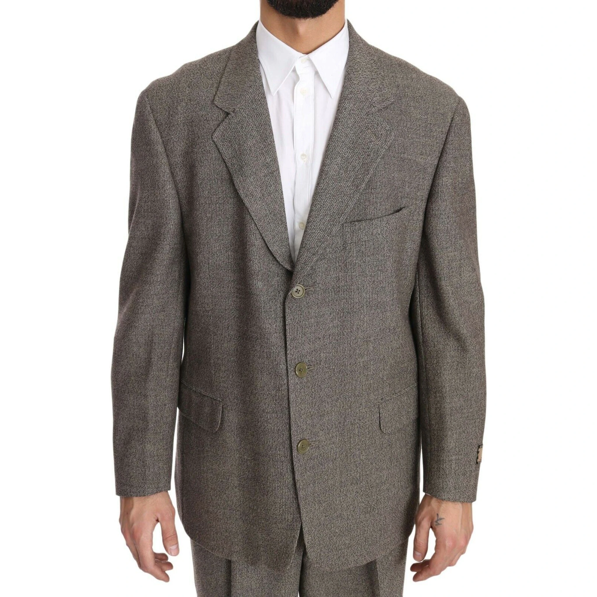 Brown Wool Regular Single Breasted Suit