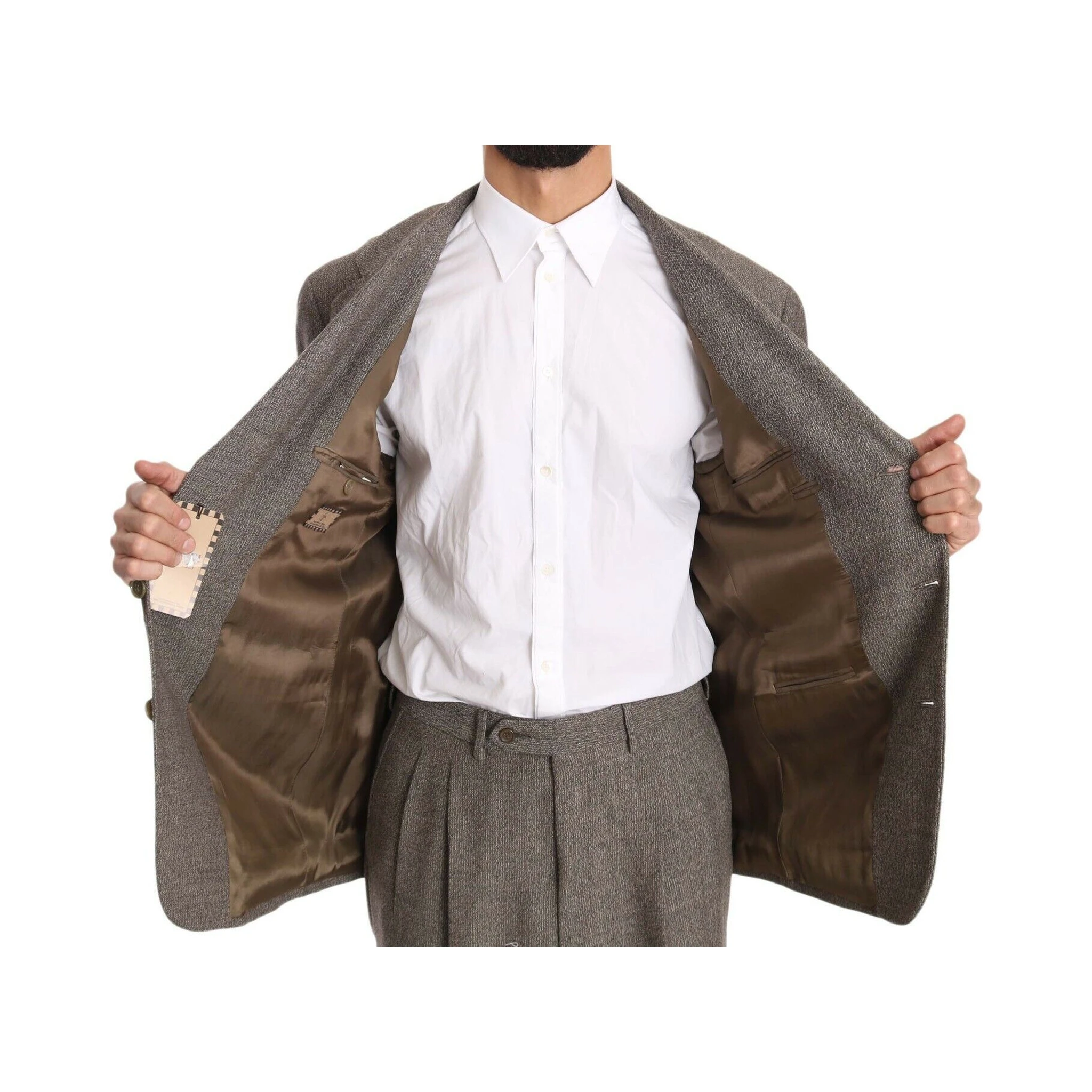 Brown Wool Regular Single Breasted Suit