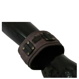 Brown Leather Branded Wide Buckle Closure Bracelet