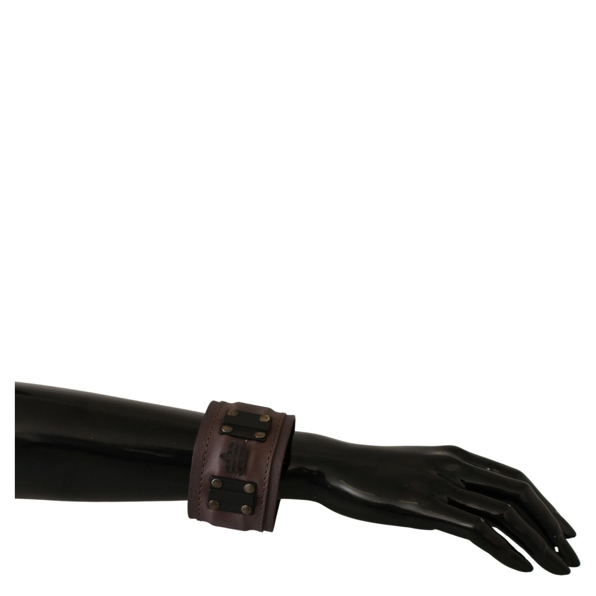 Brown Leather Branded Wide Buckle Closure Bracelet