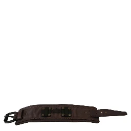 Brown Leather Branded Wide Buckle Closure Bracelet