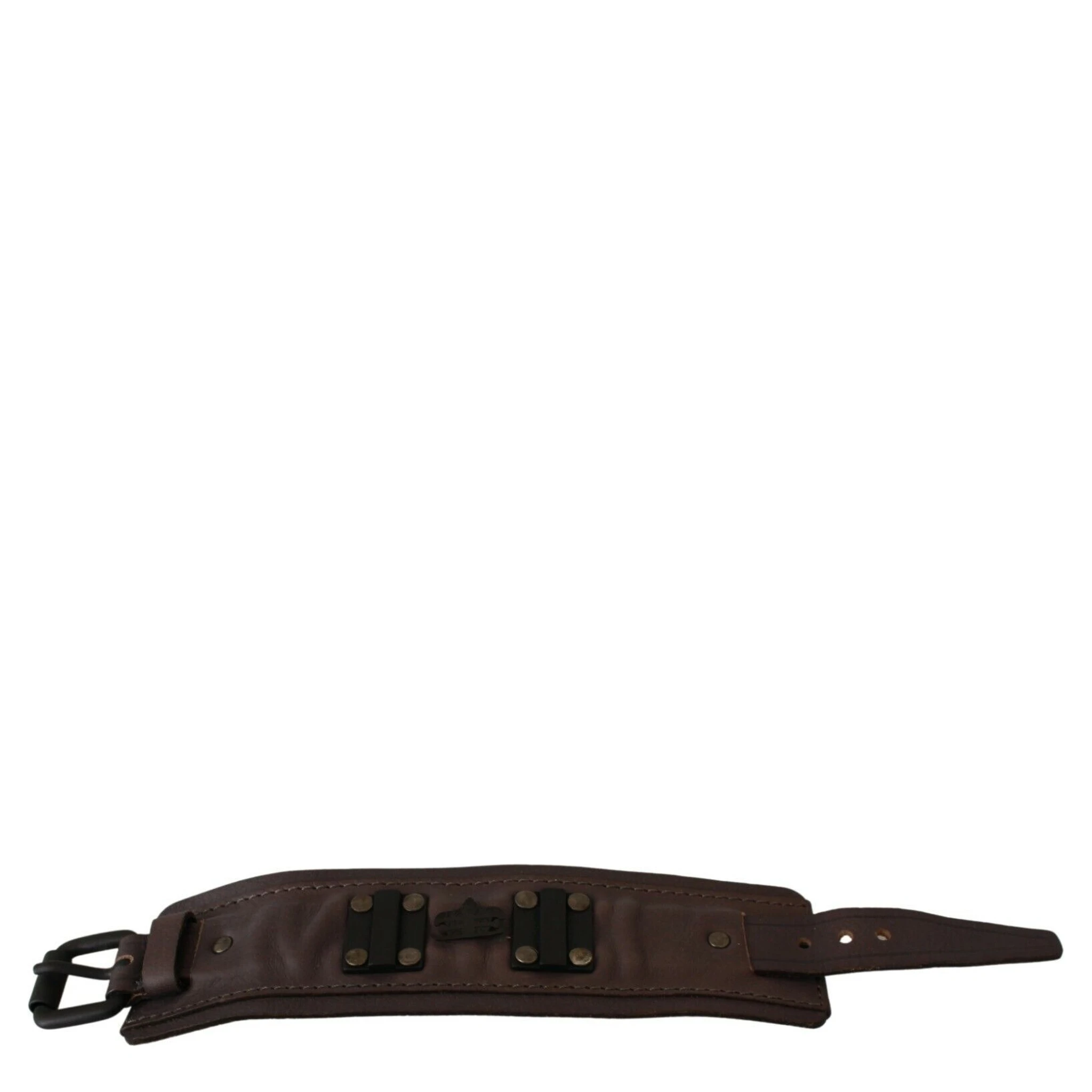 Brown Leather Branded Wide Buckle Closure Bracelet
