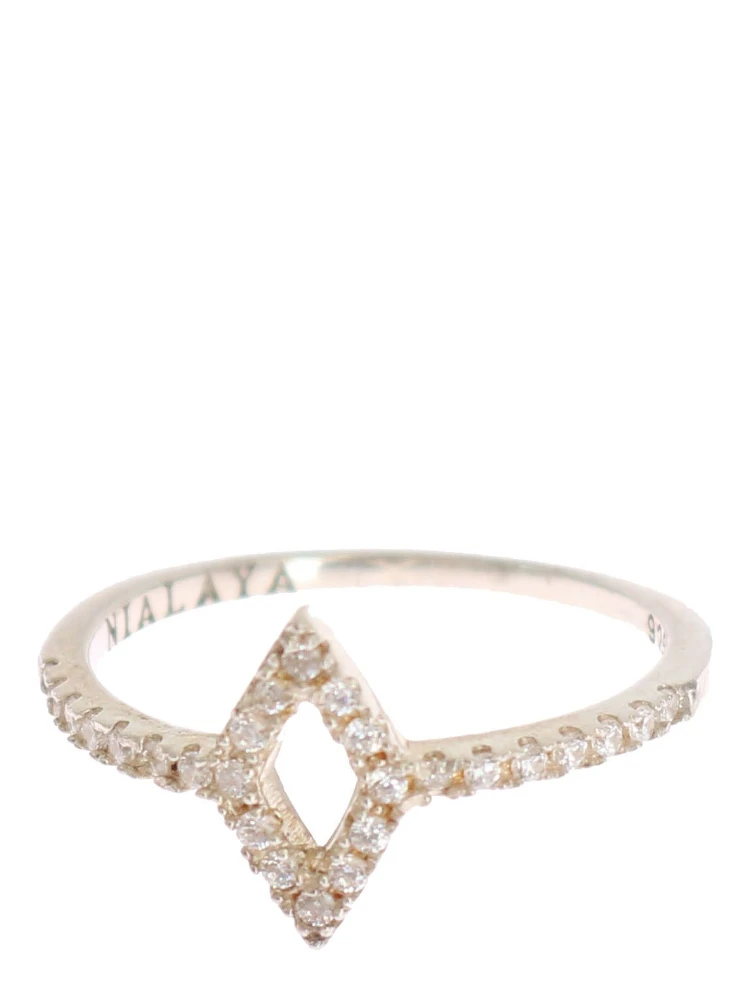 Silver Rhombus Womens Clear CZ 925 Silver Ring