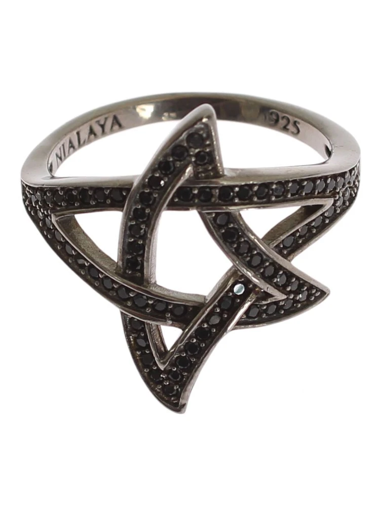 Black CZ Rhodium 925 Silver Womens Ring