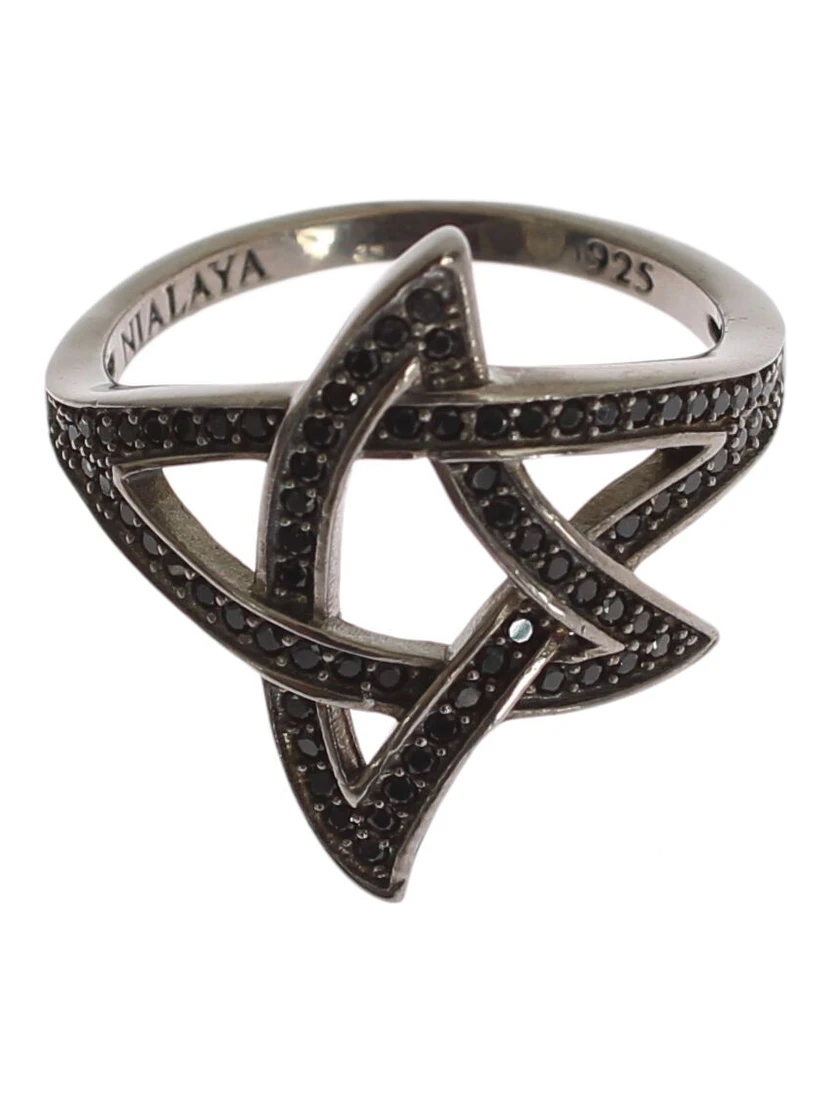 Black CZ Rhodium 925 Silver Womens Ring