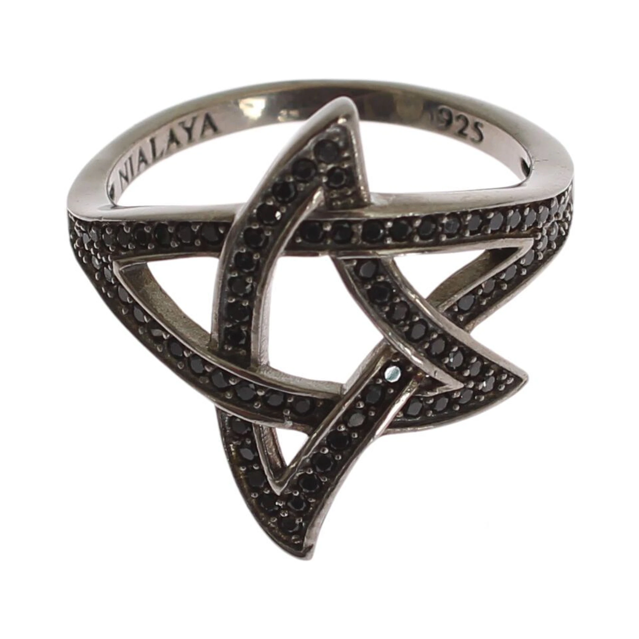 Black CZ Rhodium 925 Silver Womens Ring