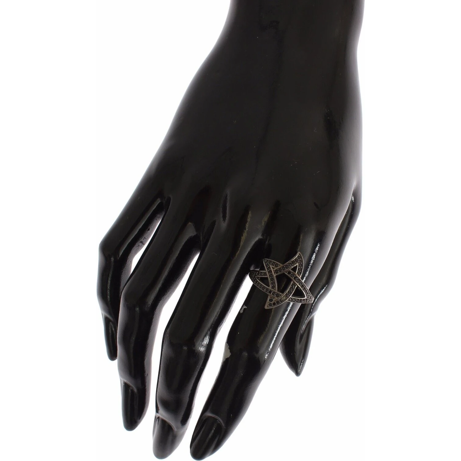 Black CZ Rhodium 925 Silver Womens Ring