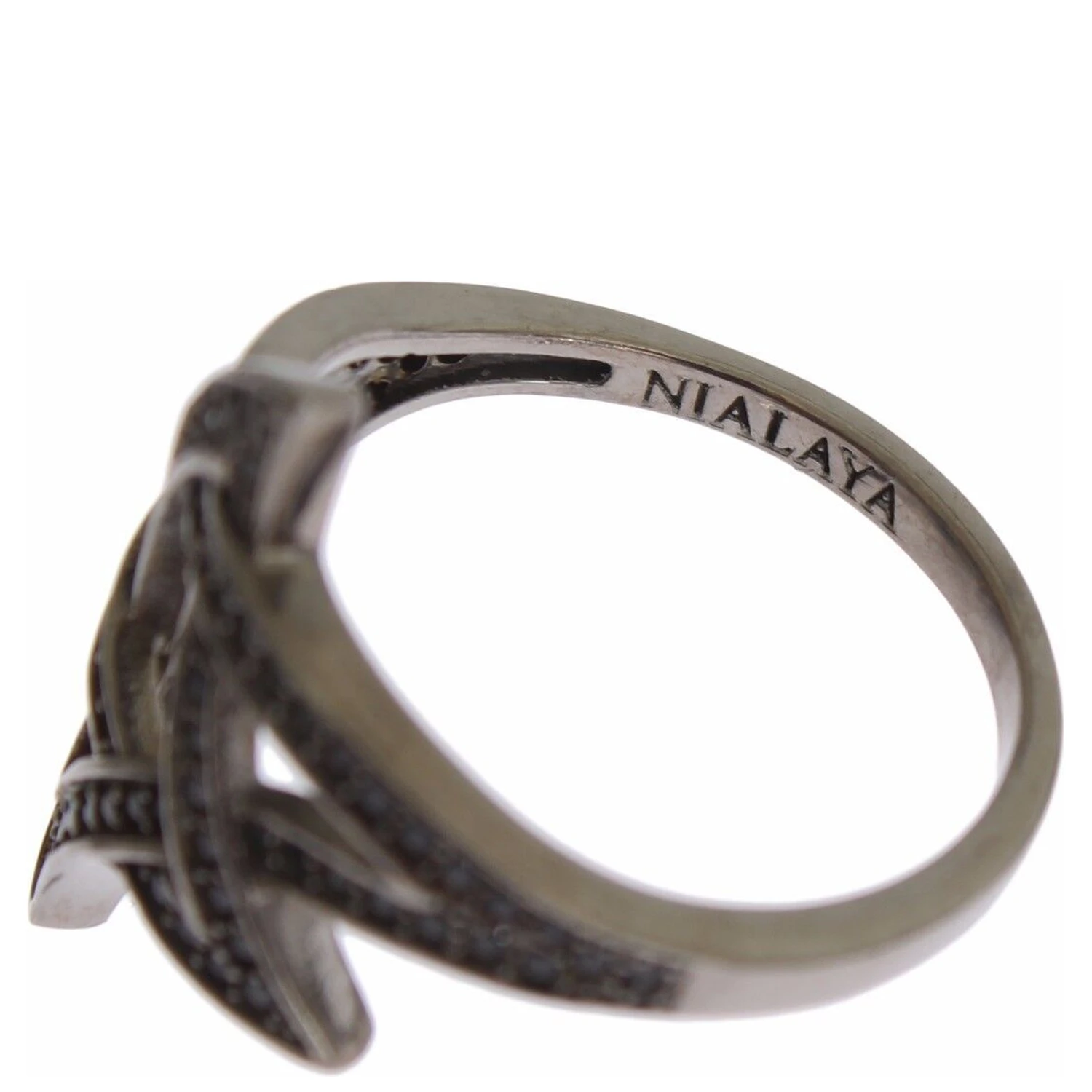 Black CZ Rhodium 925 Silver Womens Ring