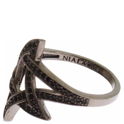 Black CZ Rhodium 925 Silver Womens Ring