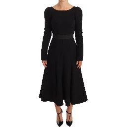 Black Wool Stretch Sheath Open Back Dress