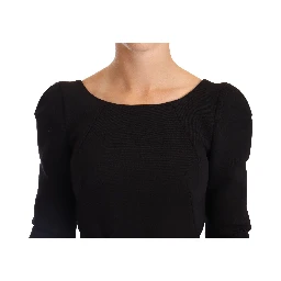 Black Wool Stretch Sheath Open Back Dress