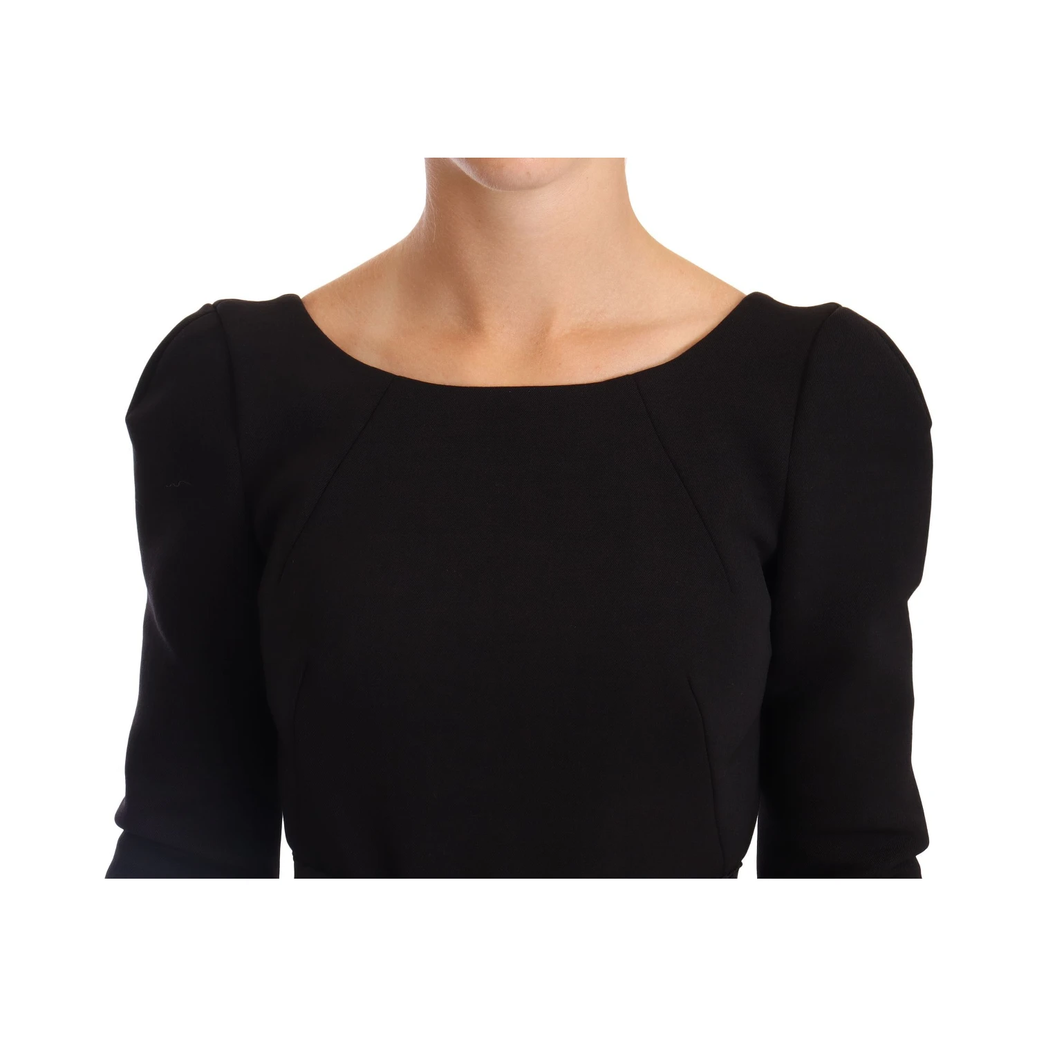 Black Wool Stretch Sheath Open Back Dress