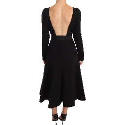 Black Wool Stretch Sheath Open Back Dress