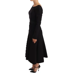 Black Wool Stretch Sheath Open Back Dress