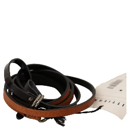 Brown Leather Silver Tone Buckle Belt