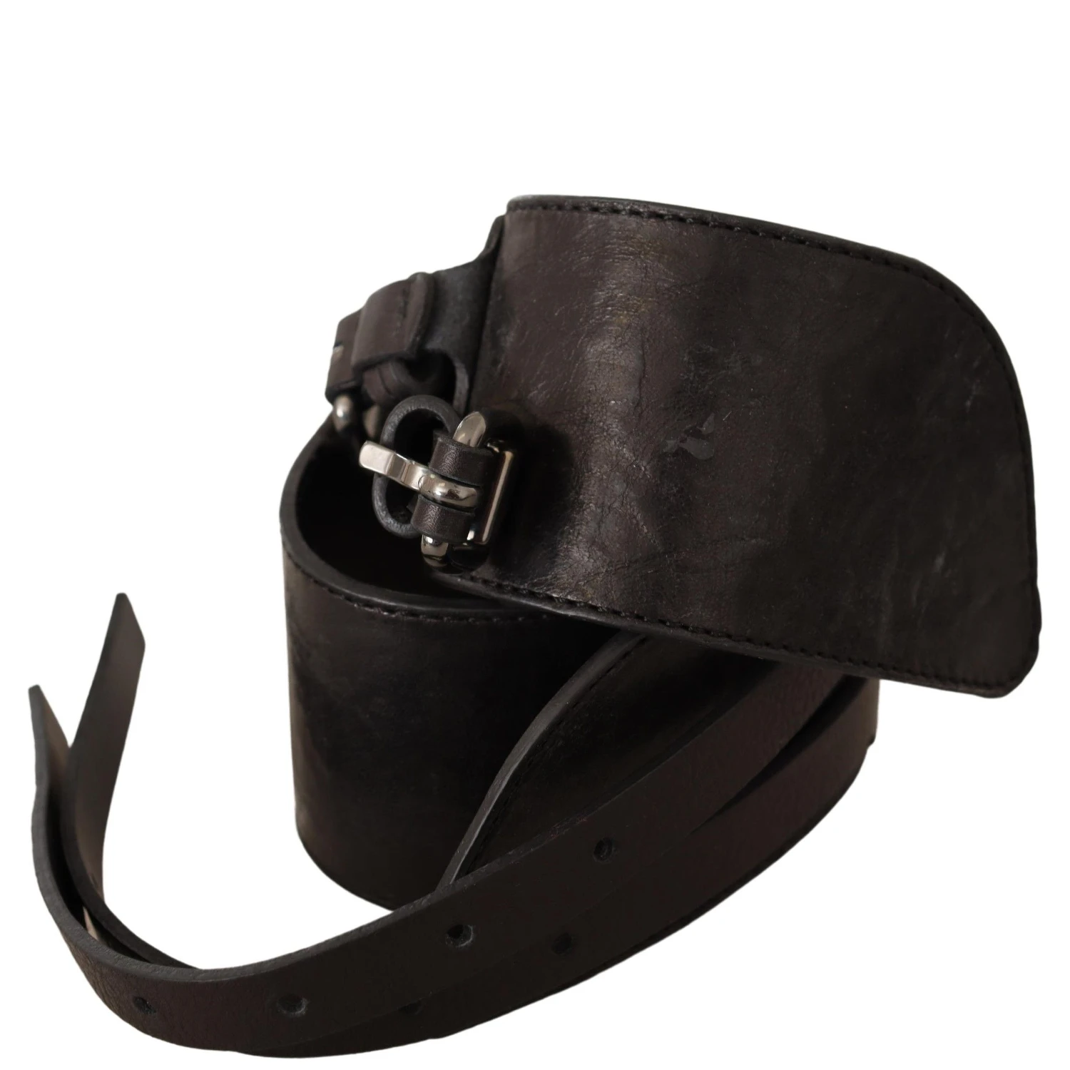 Dark Brown Leather Double Buckle Belt