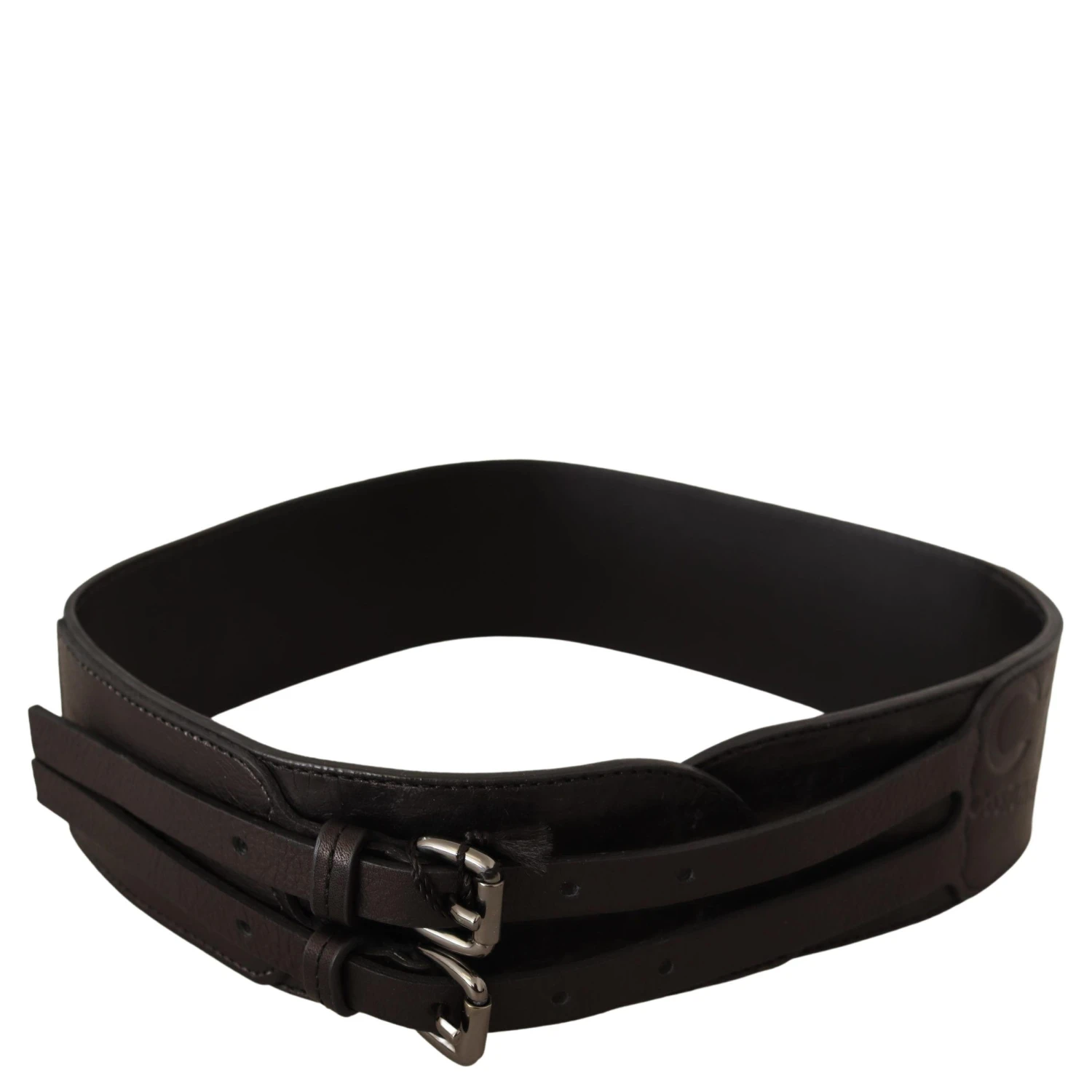 Dark Brown Leather Double Buckle Belt