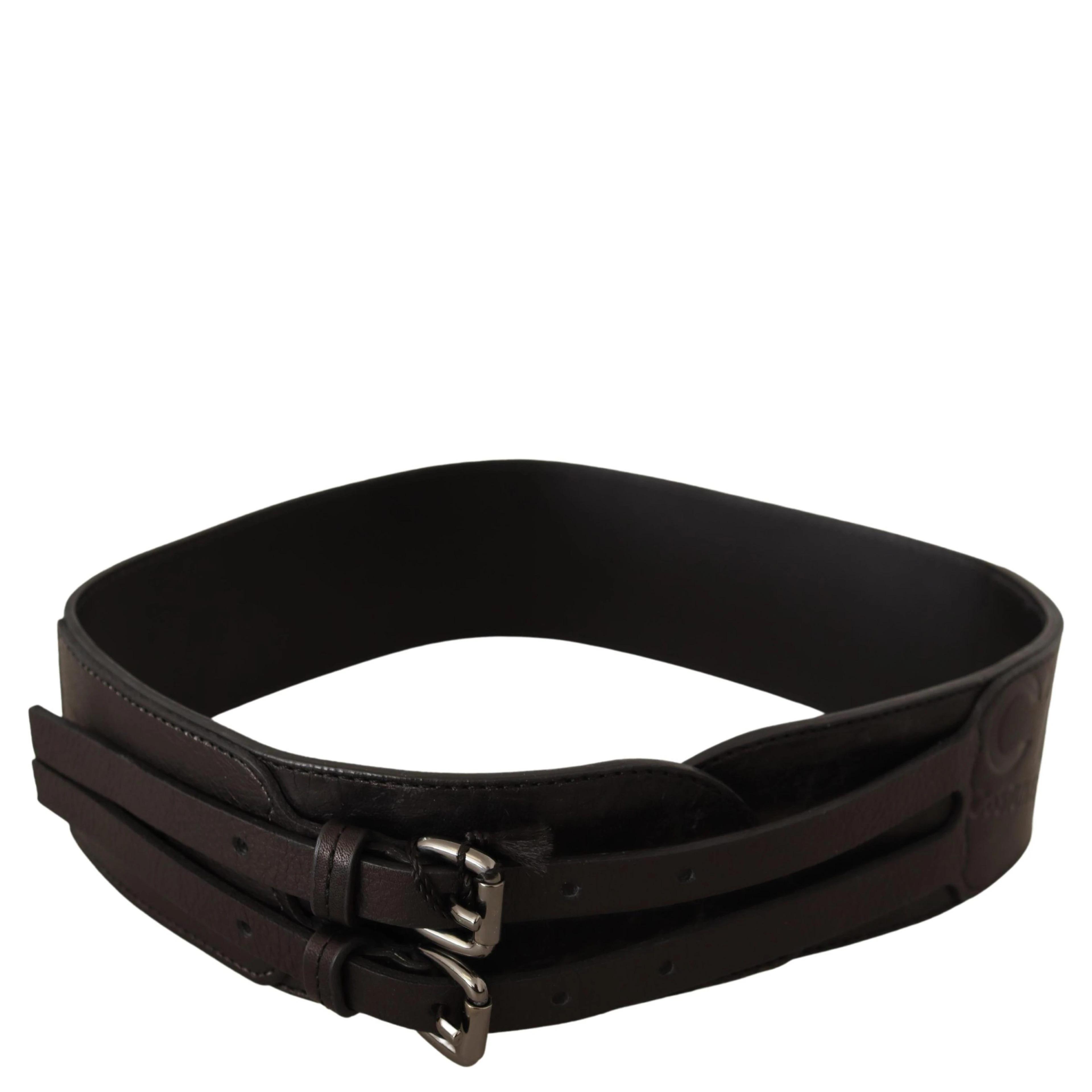 Dark Brown Leather Double Buckle Belt