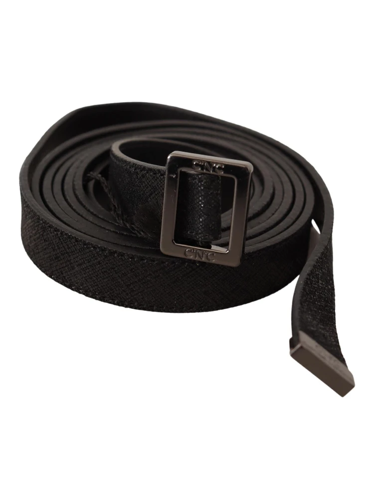 Black Leather Metal Buckle Waist Belt