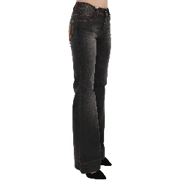 Black Washed Mid Waist Flared Denim Casual Jeans