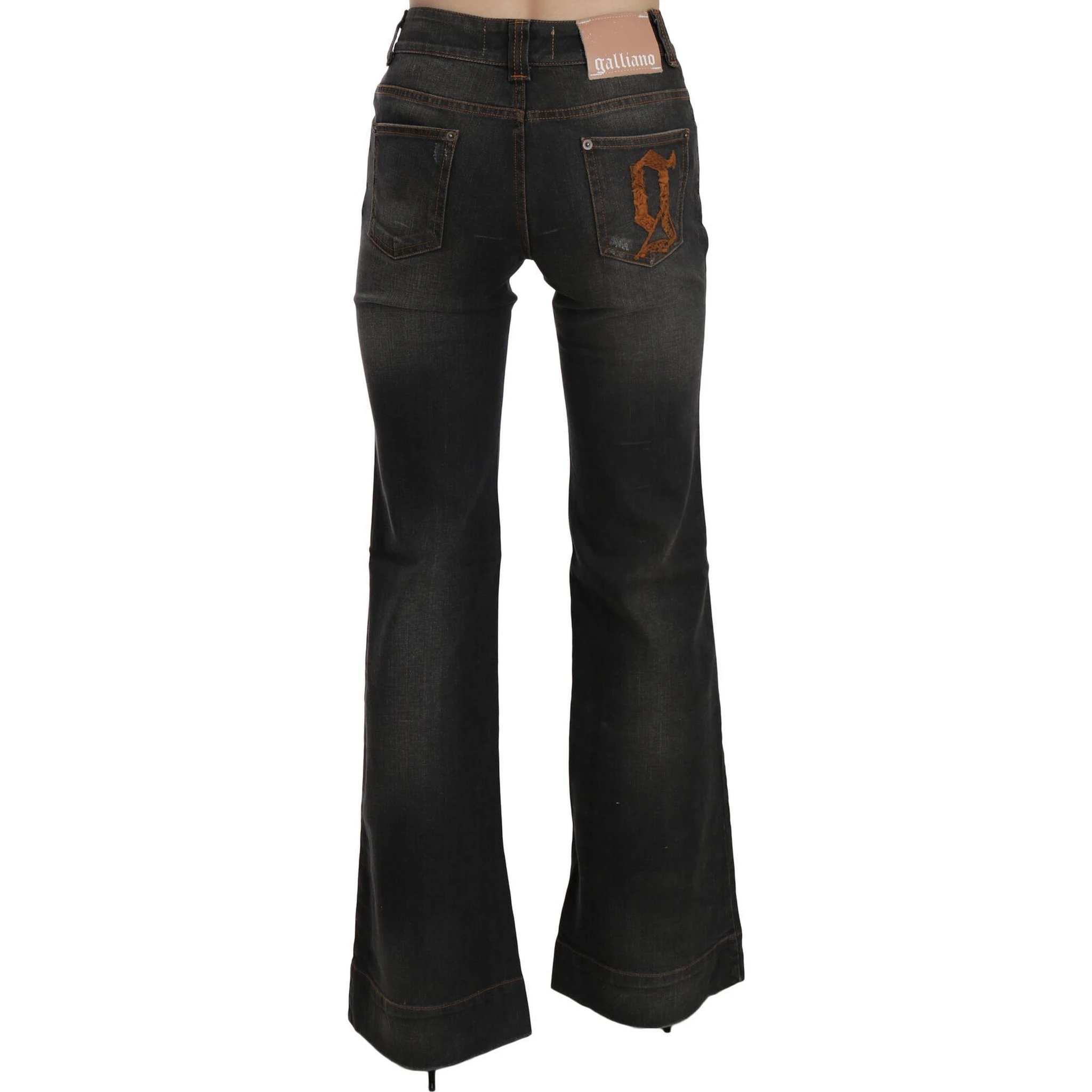 Black Washed Mid Waist Flared Denim Casual Jeans