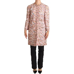 Multicolor Floral Print Silk Trench Coat Jacket
