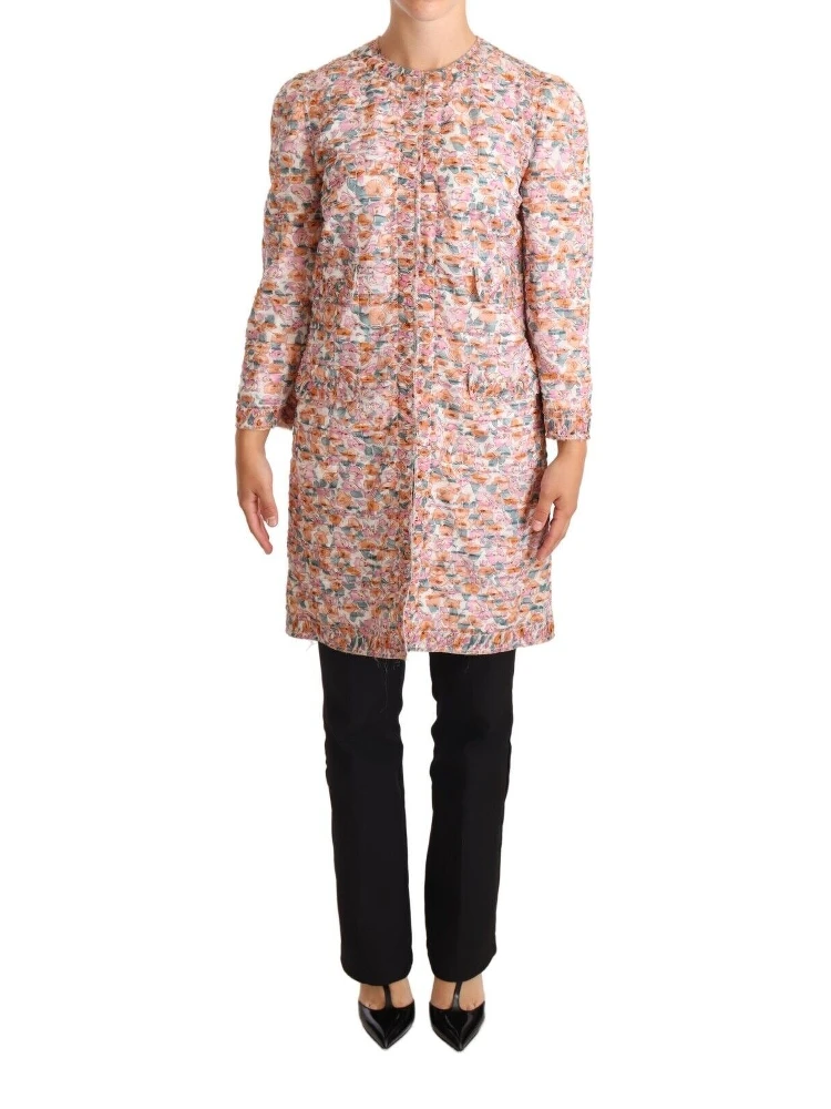 Multicolor Floral Print Silk Trench Coat Jacket