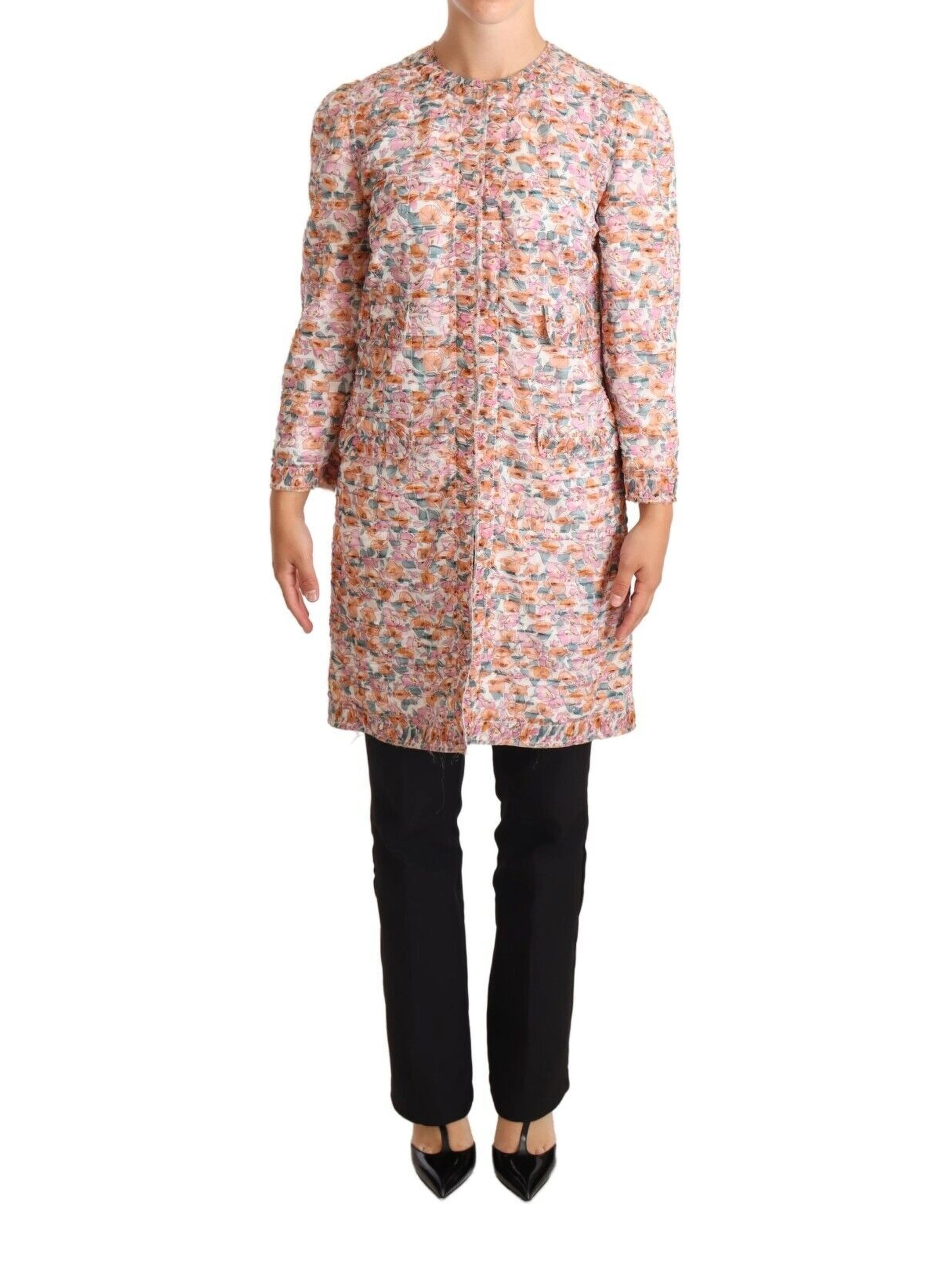 Multicolor Floral Print Silk Trench Coat Jacket