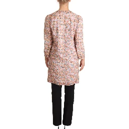 Multicolor Floral Print Silk Trench Coat Jacket