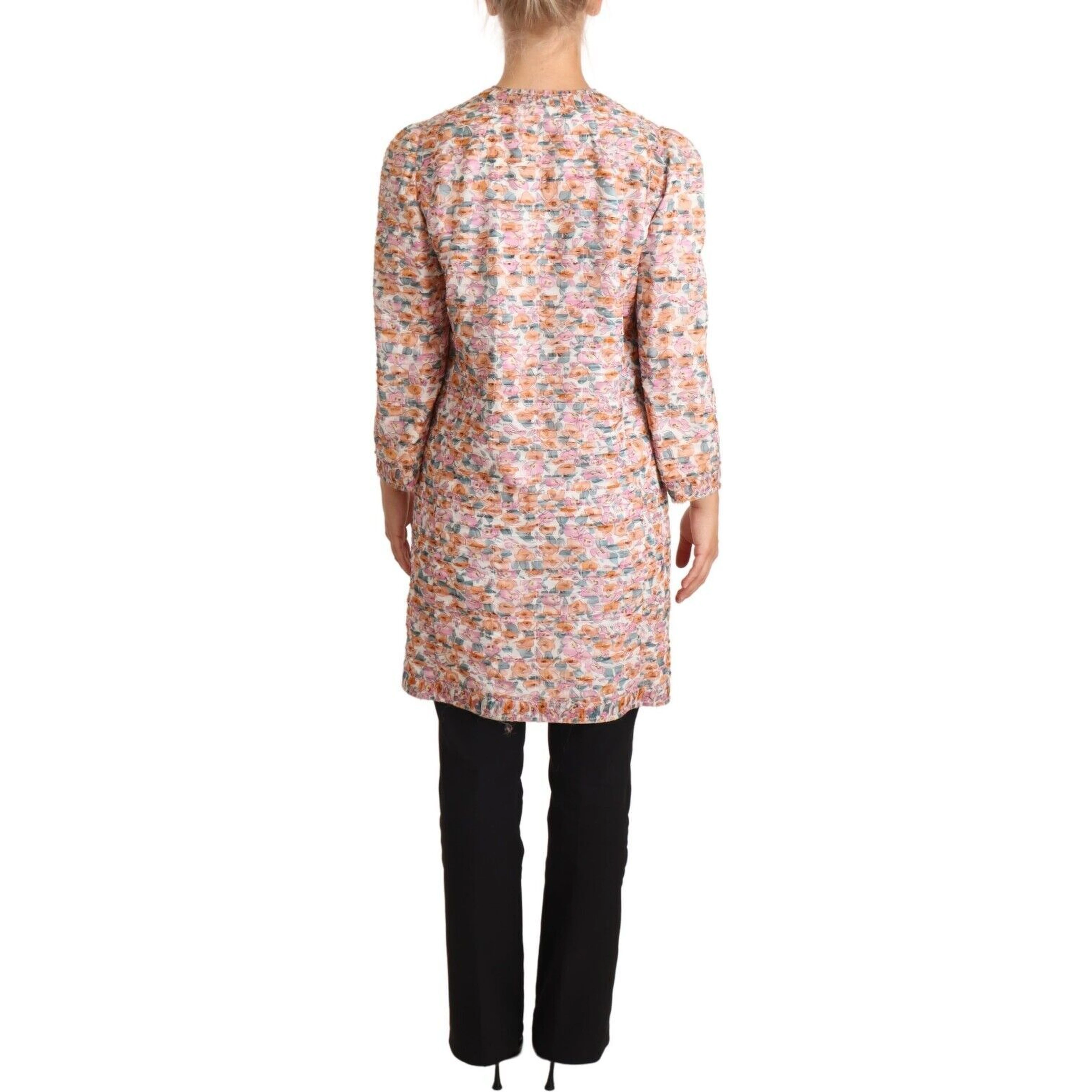 Multicolor Floral Print Silk Trench Coat Jacket