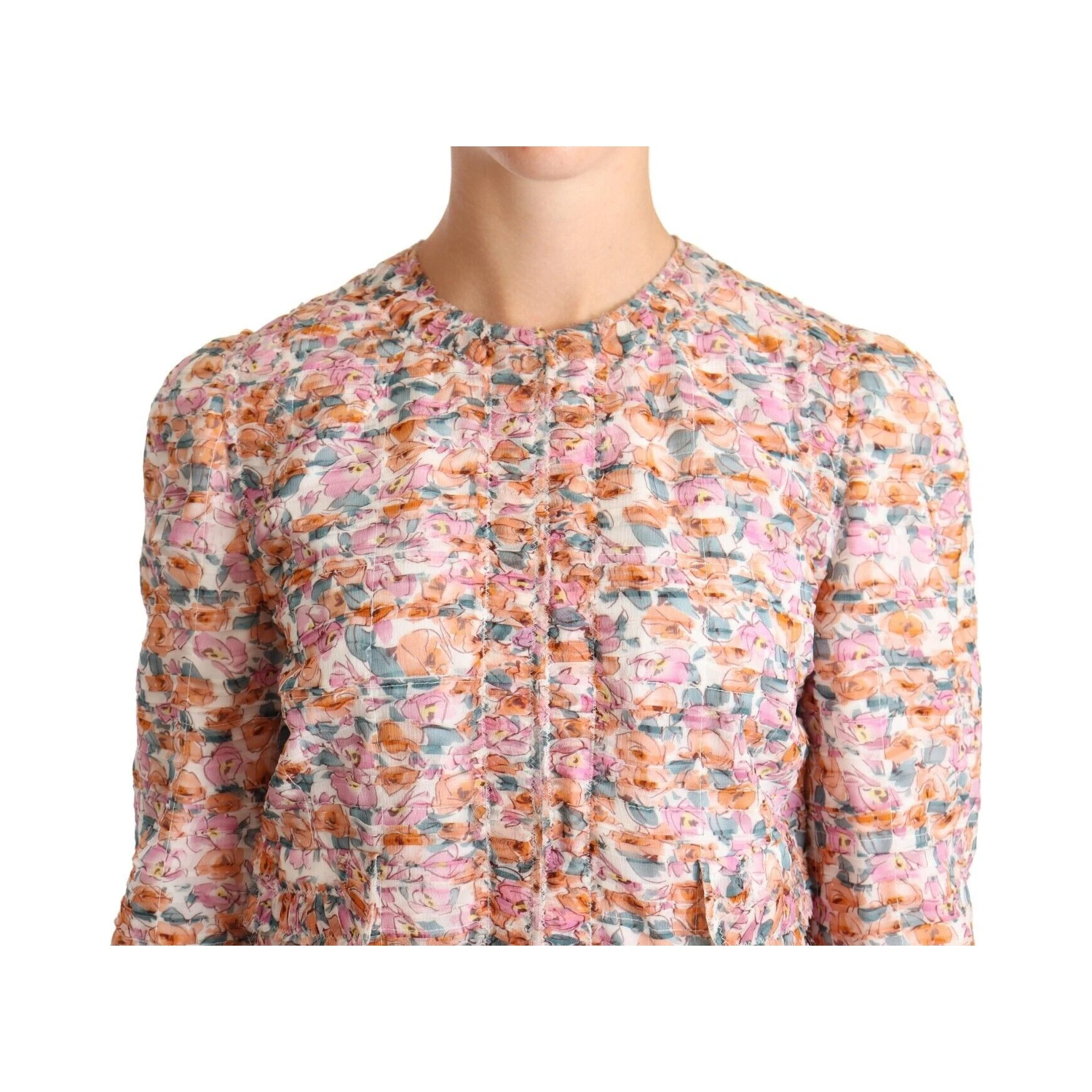Multicolor Floral Print Silk Trench Coat Jacket