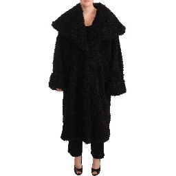 Black Polyester Fur Trench Coat Jacket