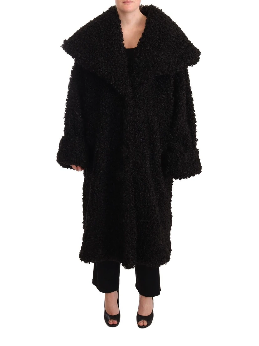 Black Polyester Fur Trench Coat Jacket