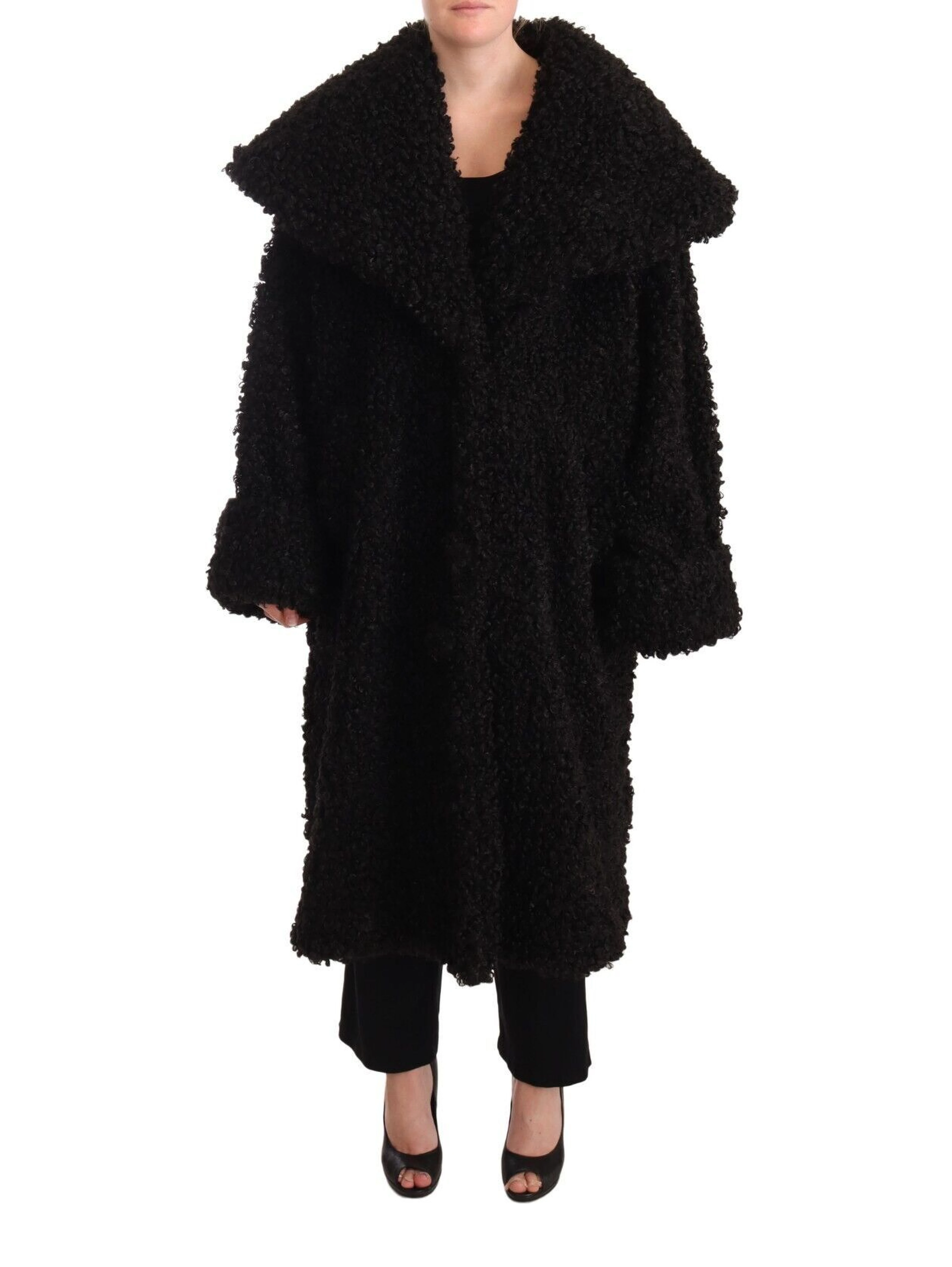 Black Polyester Fur Trench Coat Jacket
