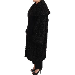 Black Polyester Fur Trench Coat Jacket