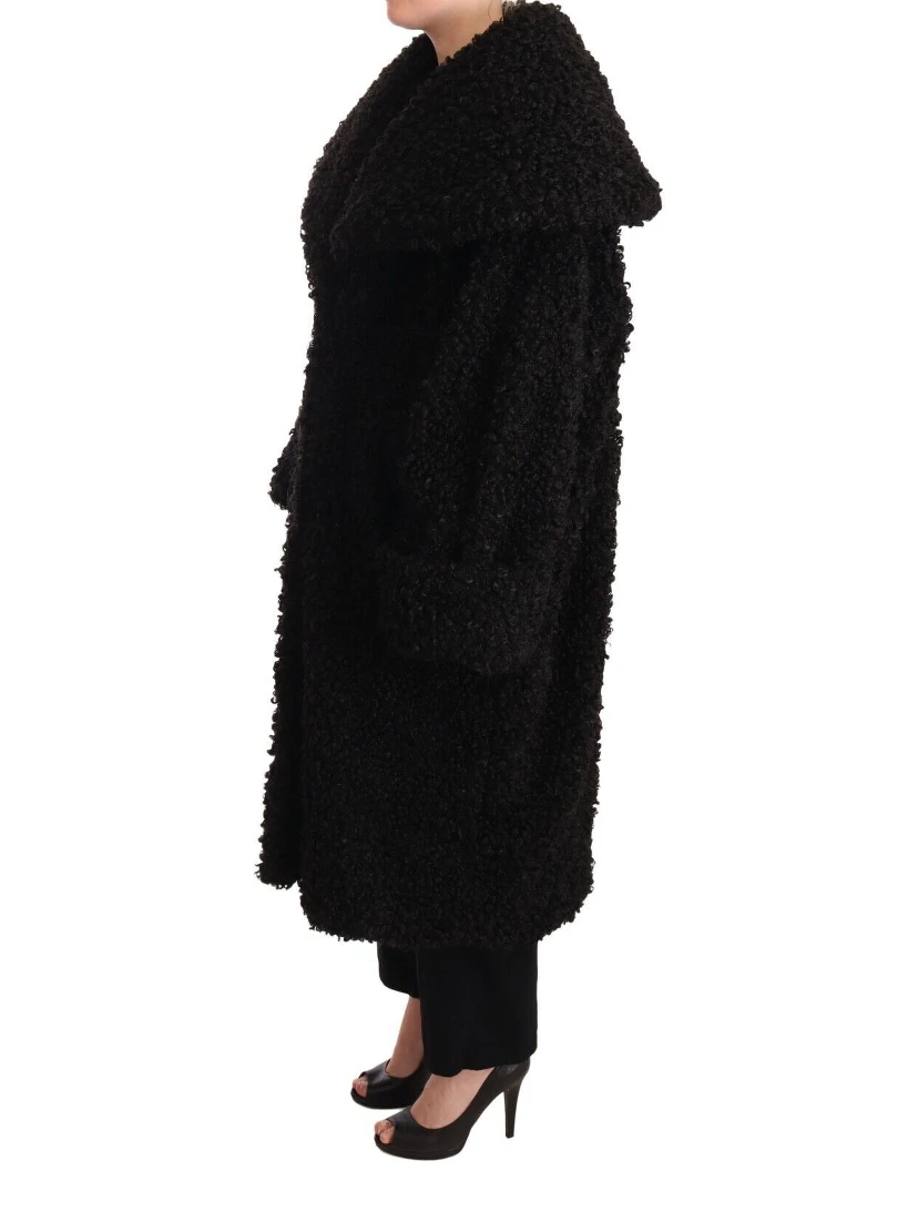 Black Polyester Fur Trench Coat Jacket