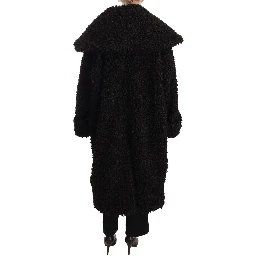 Black Polyester Fur Trench Coat Jacket